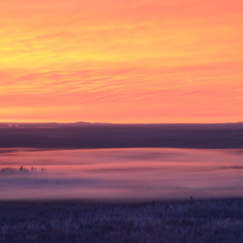 brume matinal colorée par les premiers rayons du soleil parc le d'Yllas Tuntunri ©Julie Velasquez
