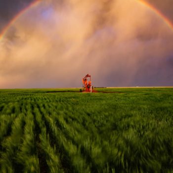Arc-en-ciel dans un champ de blé aux U.S.A
