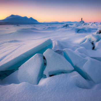 Coucher de soleil sur le lac Akkajaure en Suède
