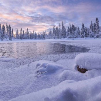 Riviere et lac d'eau vive au milieu de la foret boreale en laponie finlandaise. ©Claire Cénac